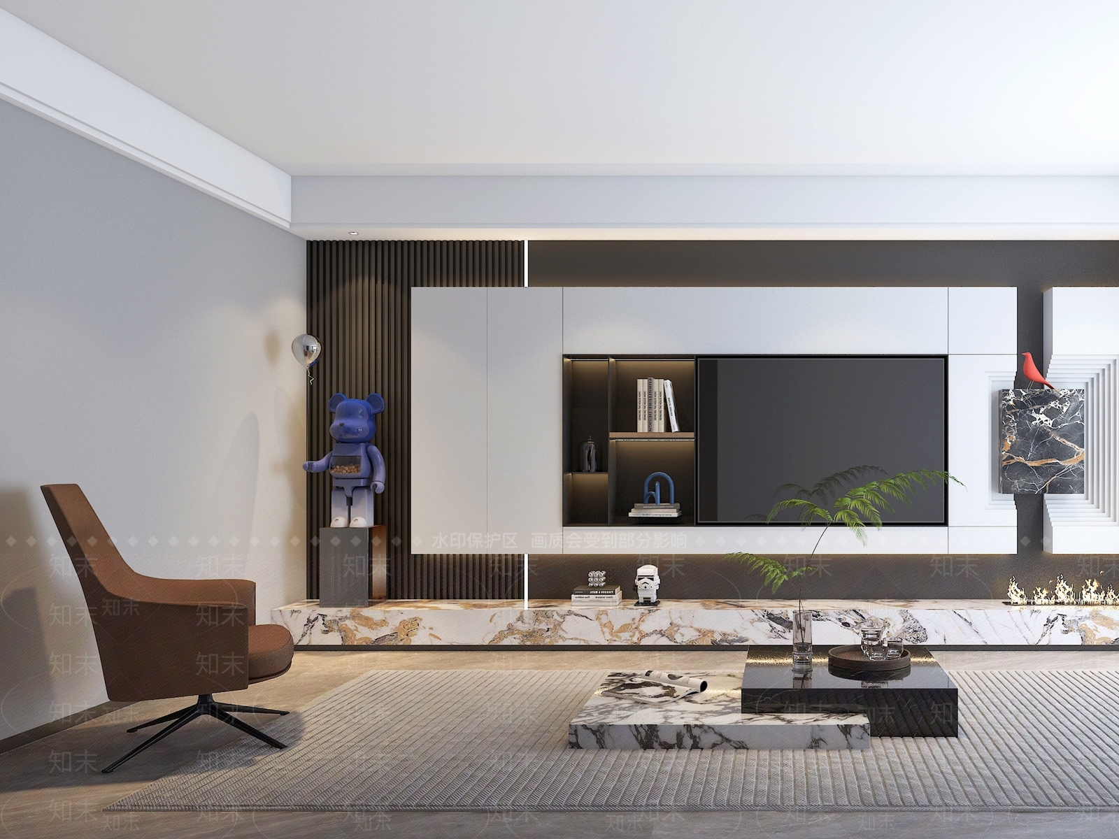 现代轻奢客厅电视背景3D模型下载【ID:1158145667】_知末3d模型网