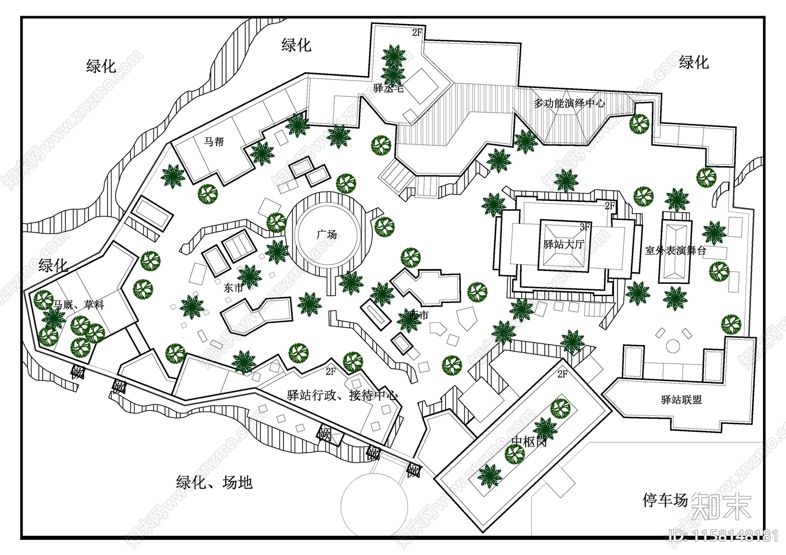 驿站及民宿规划总图cad施工图下载【ID:1158148181】