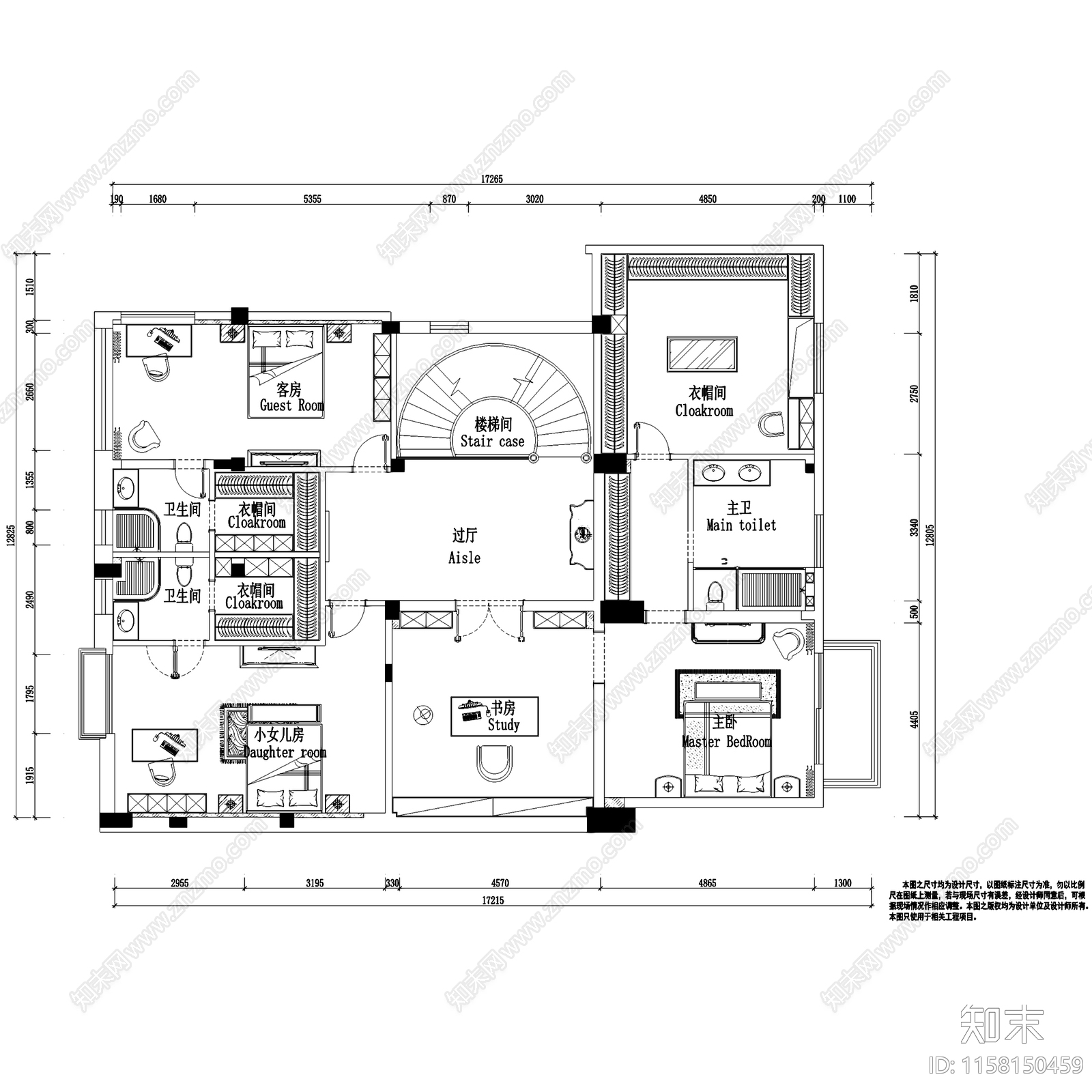 北欧现代成都麓山国际二层别墅室内家装cad施工图下载【ID:1158150459】