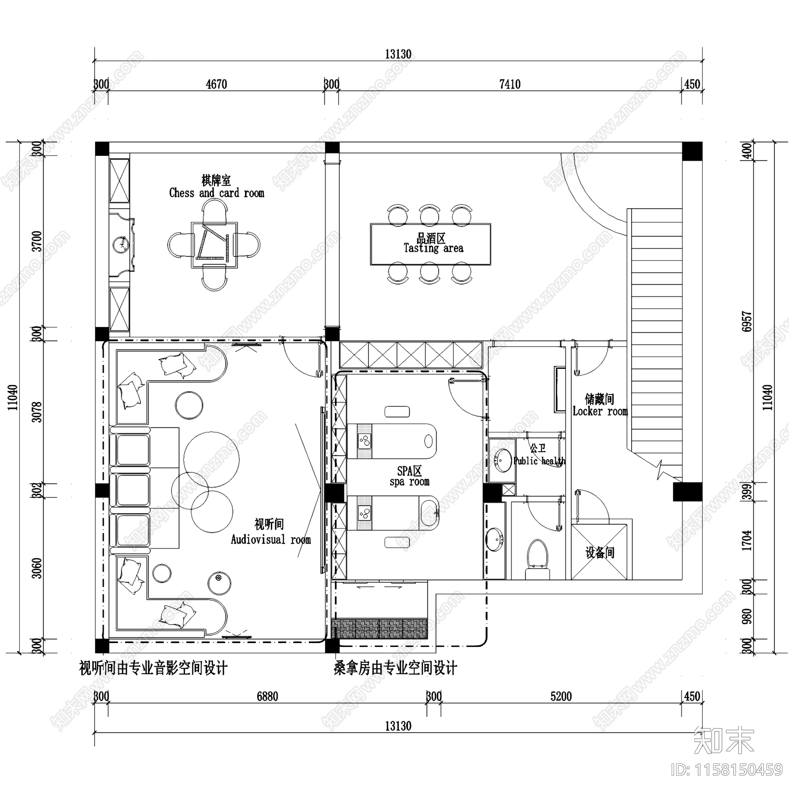 北欧现代成都麓山国际二层别墅室内家装cad施工图下载【ID:1158150459】