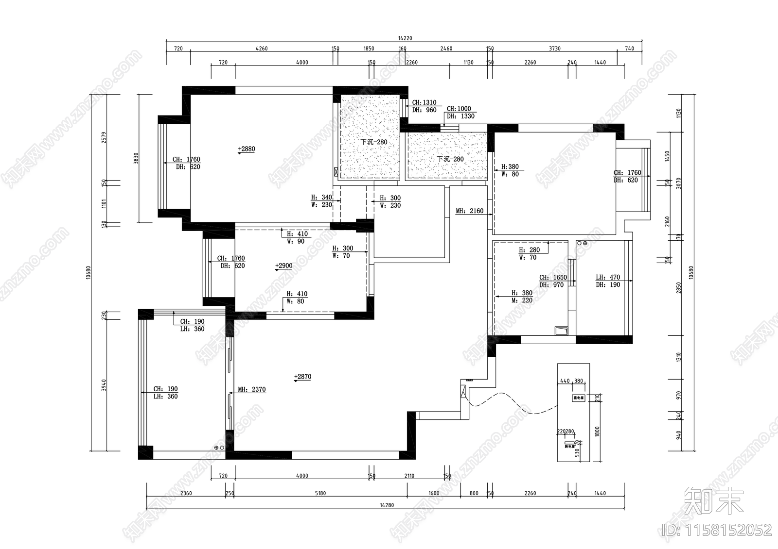 三室二厅原始结构图施工图下载【ID:1158152052】