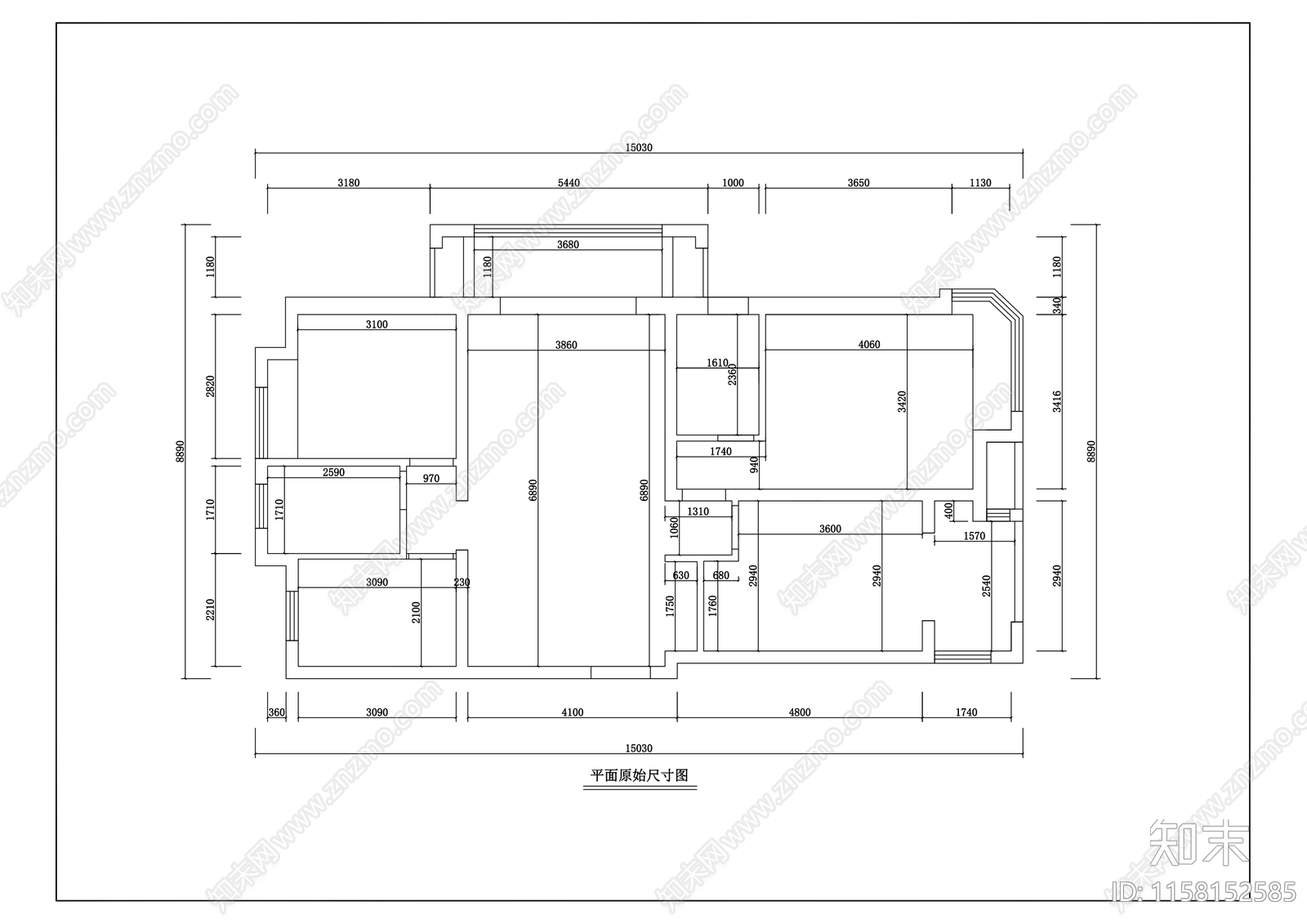 4室2厅户型图cad施工图下载【ID:1158152585】