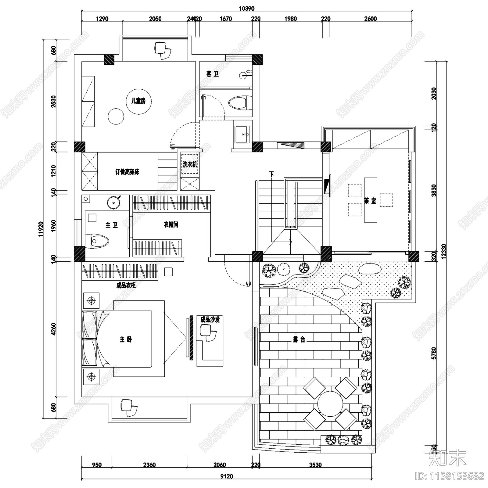 现代简约二层别墅室内家装cad施工图下载【ID:1158153682】