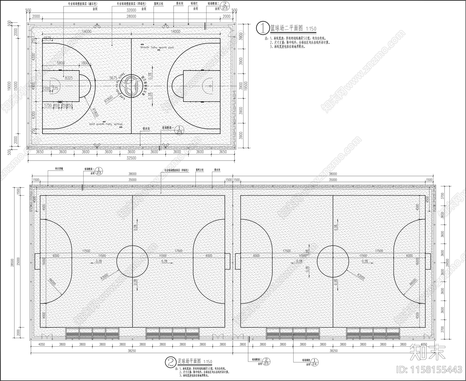 篮球场cad施工图下载【ID:1158155443】