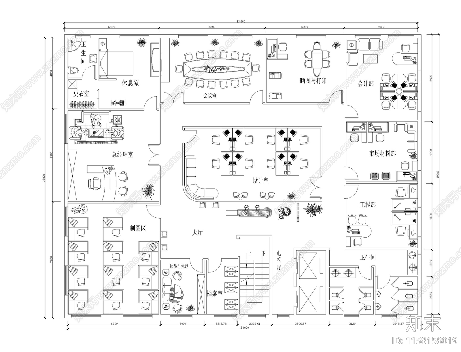 办公室室内空间设计施工图下载【ID:1158158019】