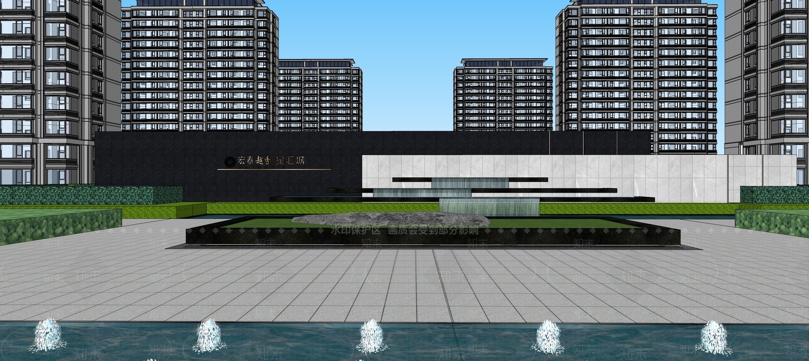 现代入口景墙SU模型下载【ID:1158159873】