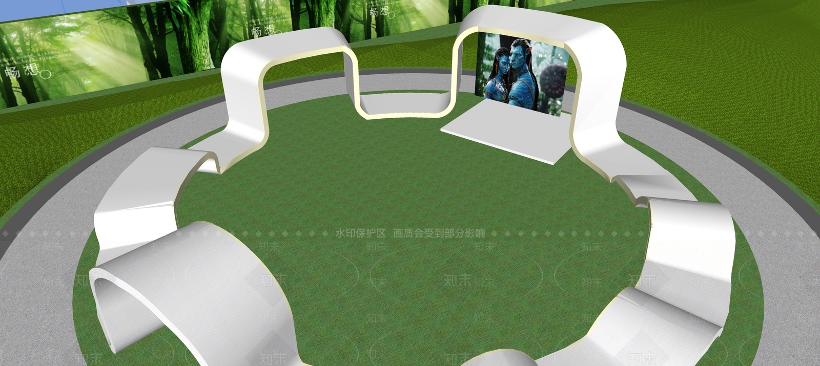 现代小区中轴廊架SU模型下载【ID:1158161851】