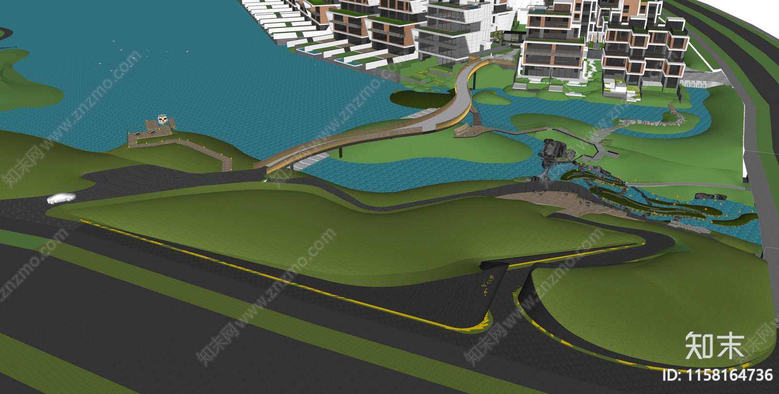 现代市政滨水公园景观SU模型下载【ID:1158164736】