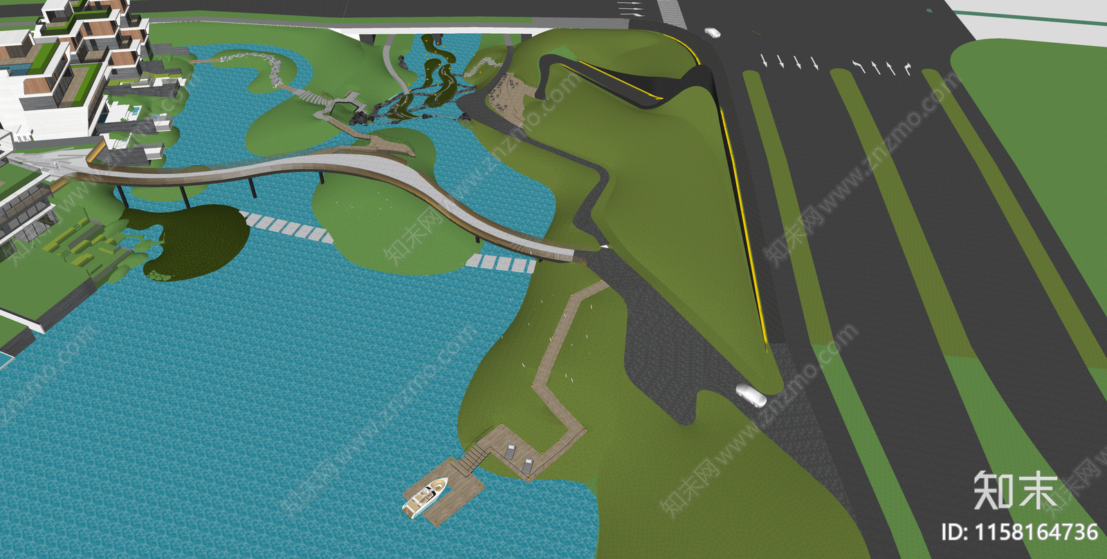 现代市政滨水公园景观SU模型下载【ID:1158164736】