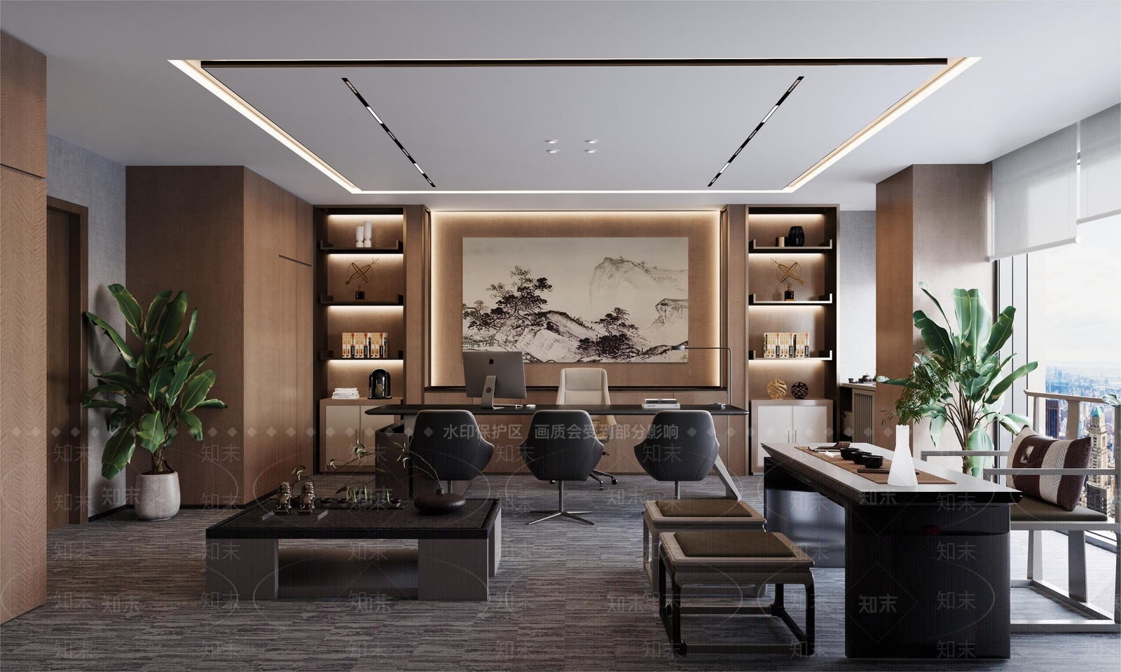 新中式总裁办公室3D模型下载【ID:1158165166】