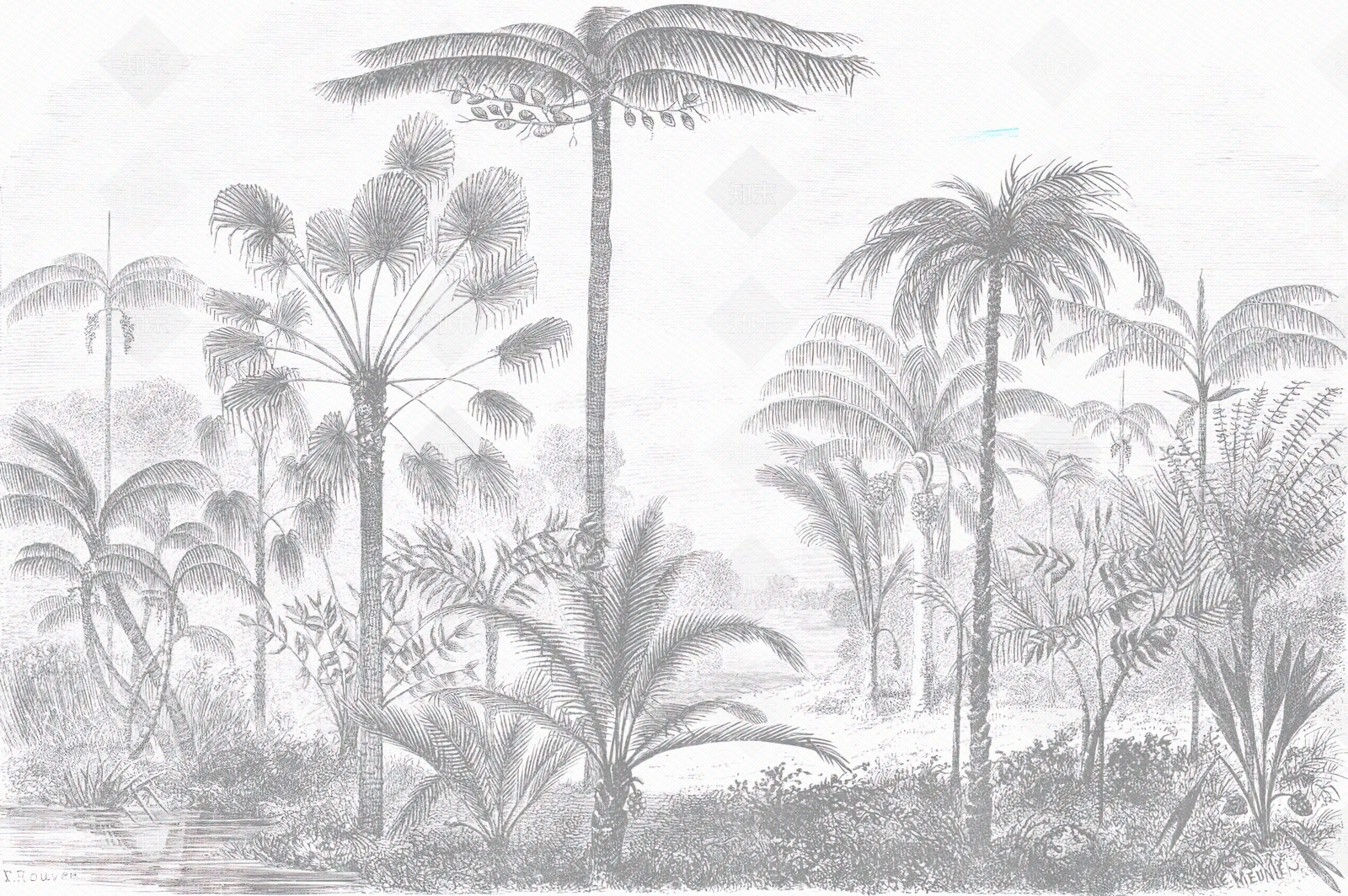 田园热带植物清新欧式复古壁画贴图下载【ID:1158168086】