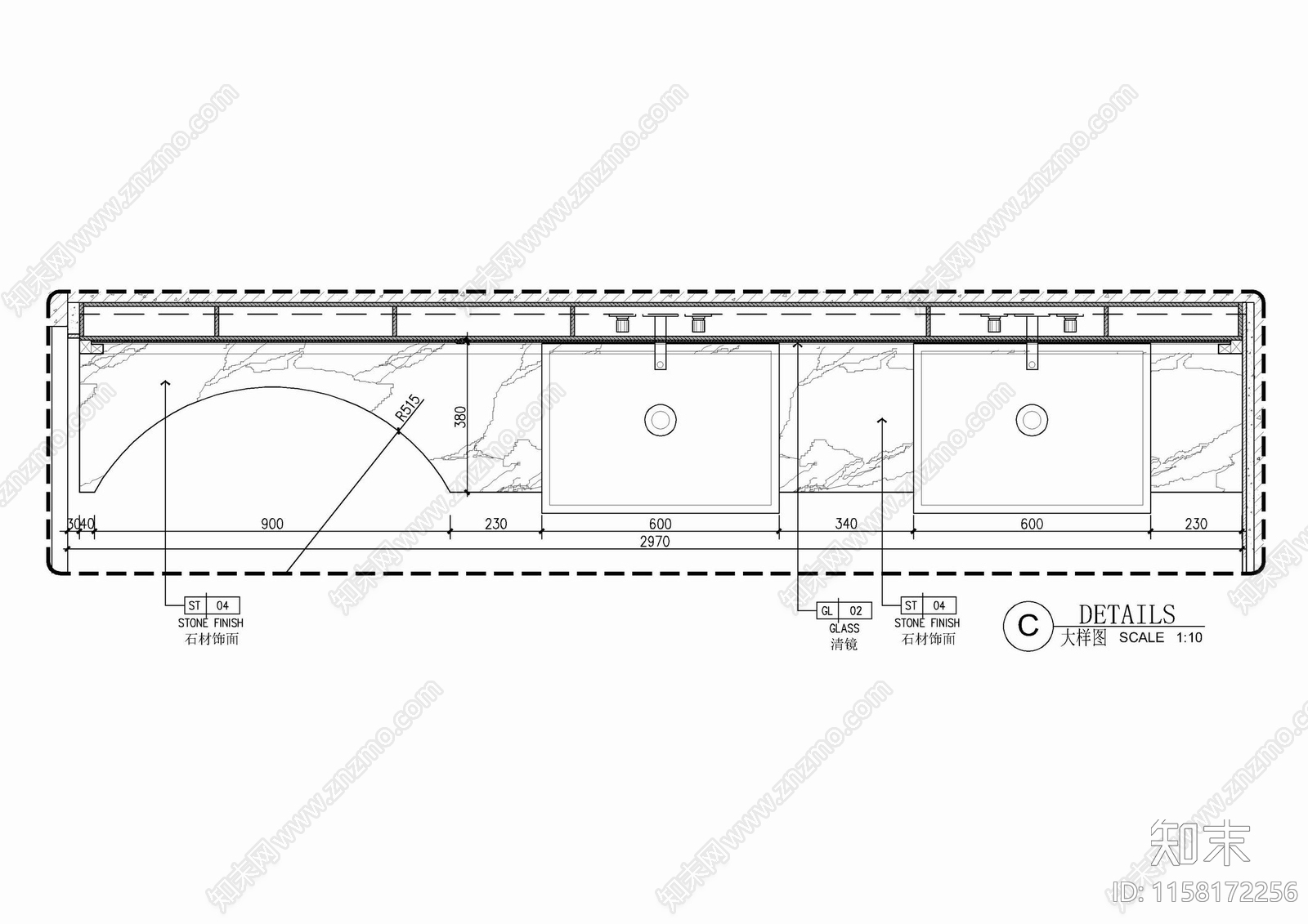 卫生间洗手台梳妆台施工大样详图施工图下载【ID:1158172256】