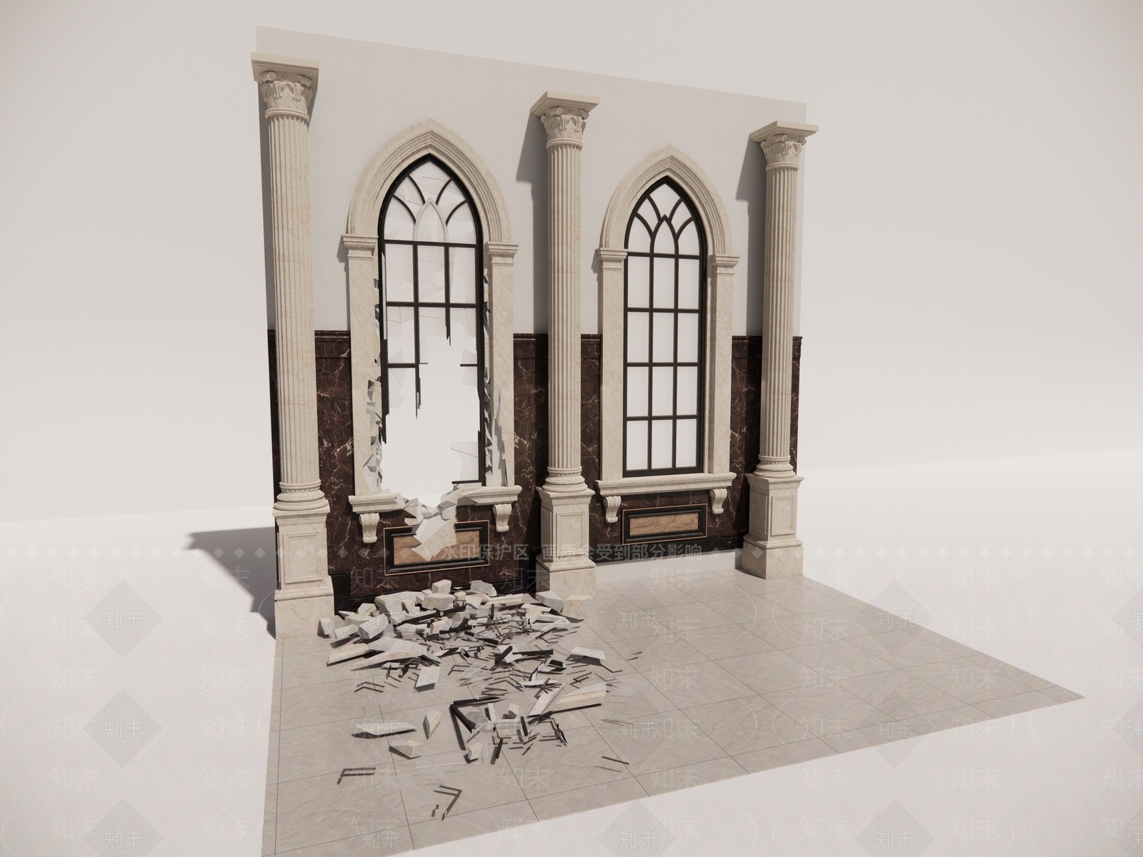 欧式教堂法院窗户SU模型下载【ID:1158352811】