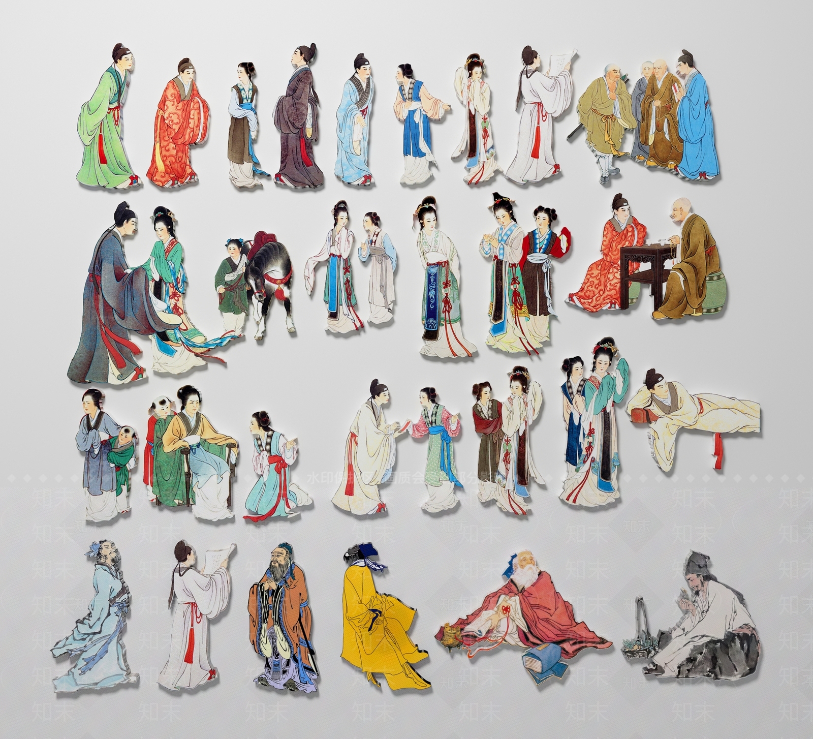 2D新中式古代人物剪影墙饰SU模型下载【ID:1158177518】