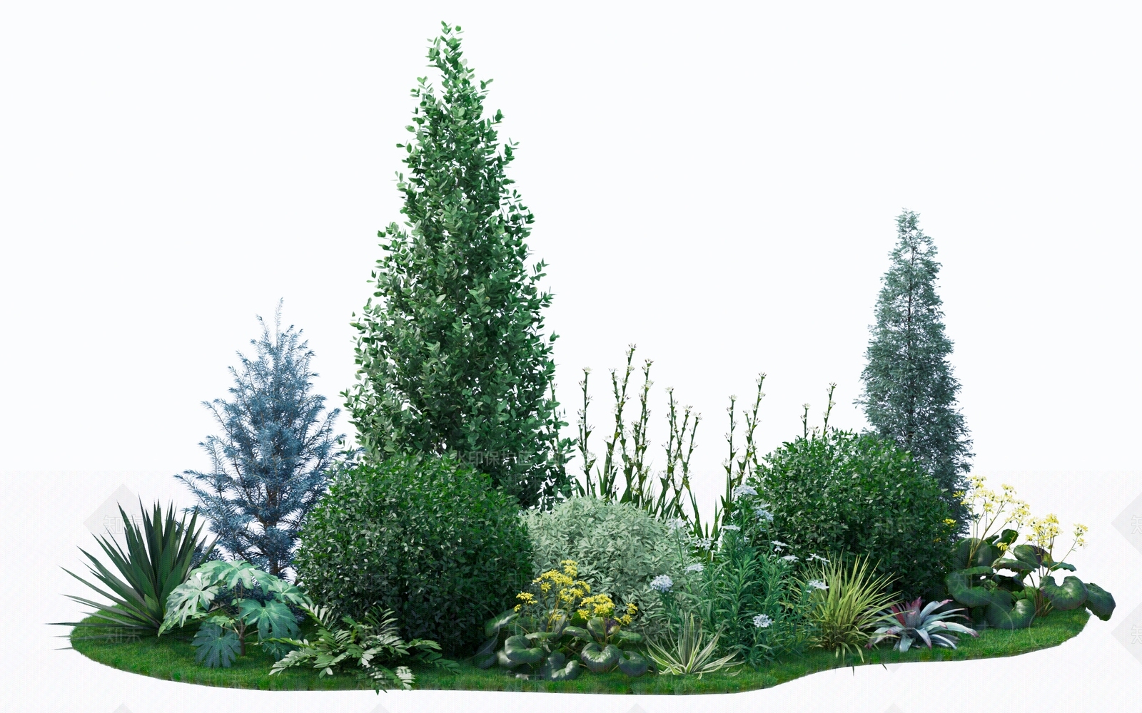 高级感的蓝灰色系花境植物搭配3D模型下载【ID:1158185841】