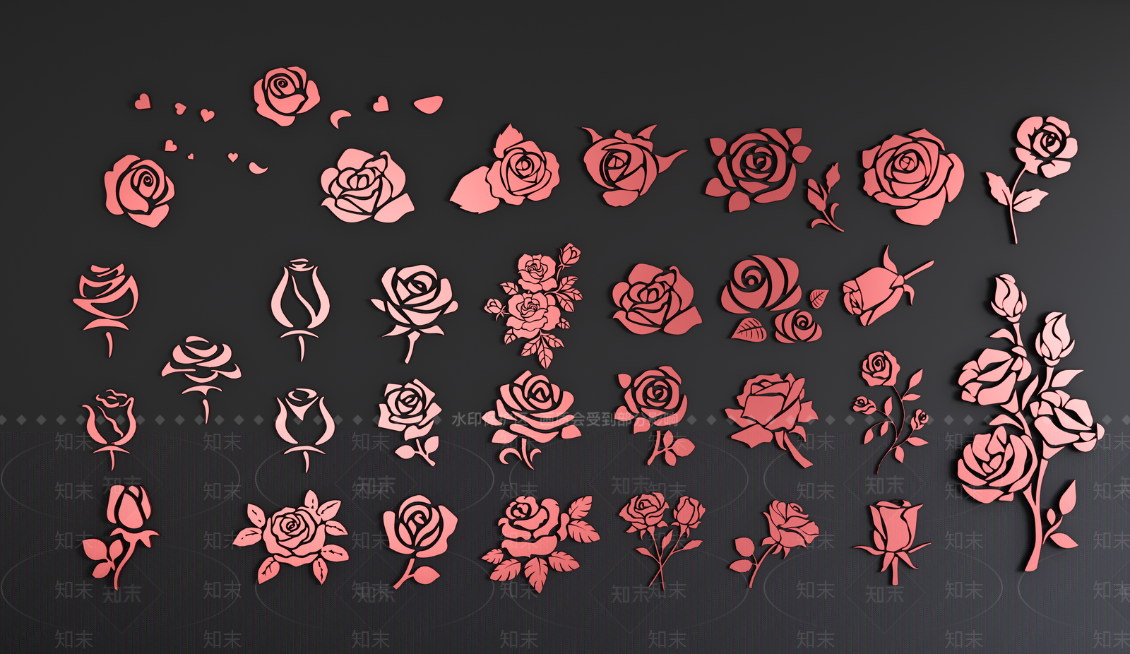 现代玫瑰花图案SU模型下载【ID:1158186778】