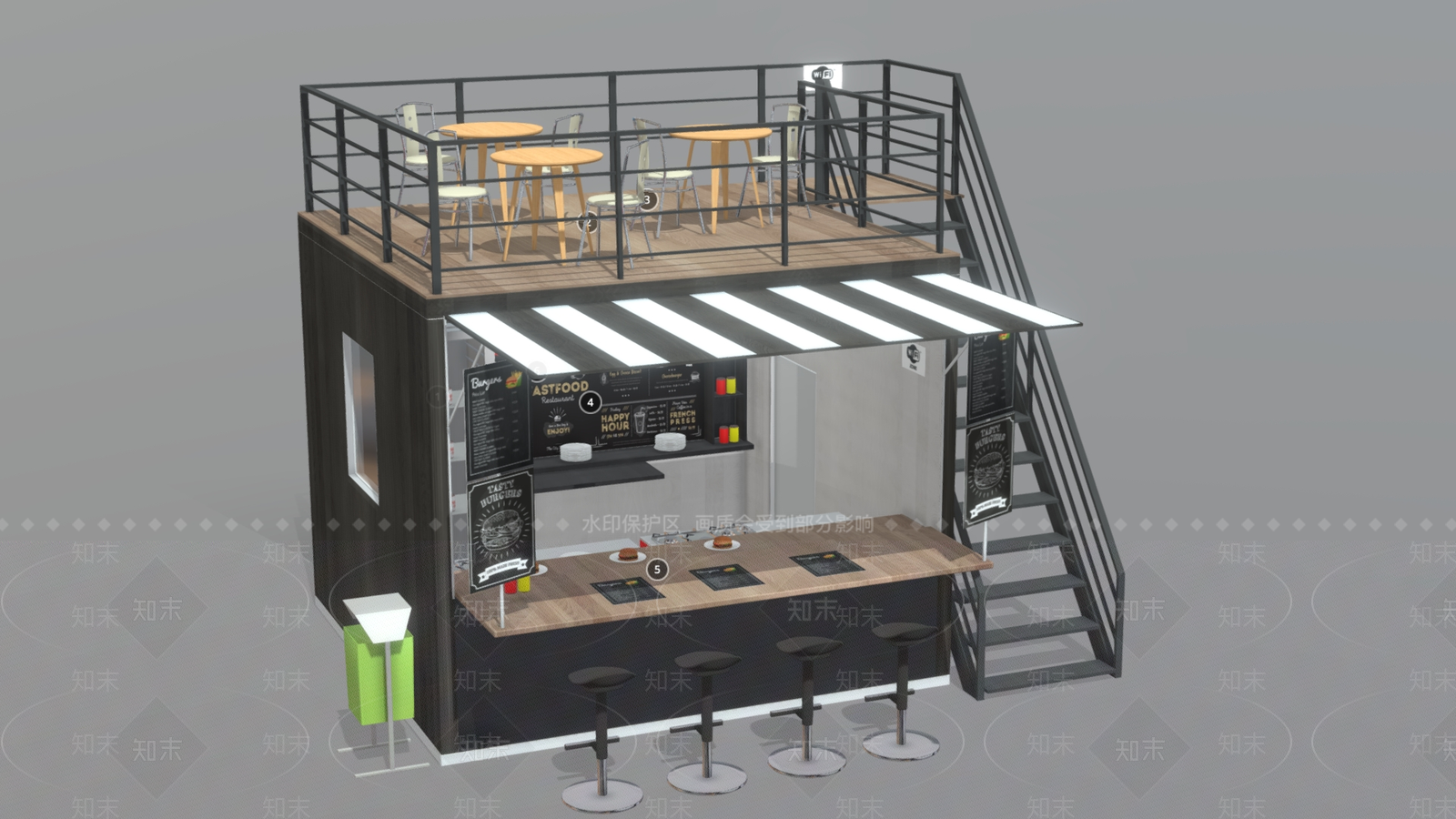 现代餐饮建筑SU模型下载【ID:1158186652】