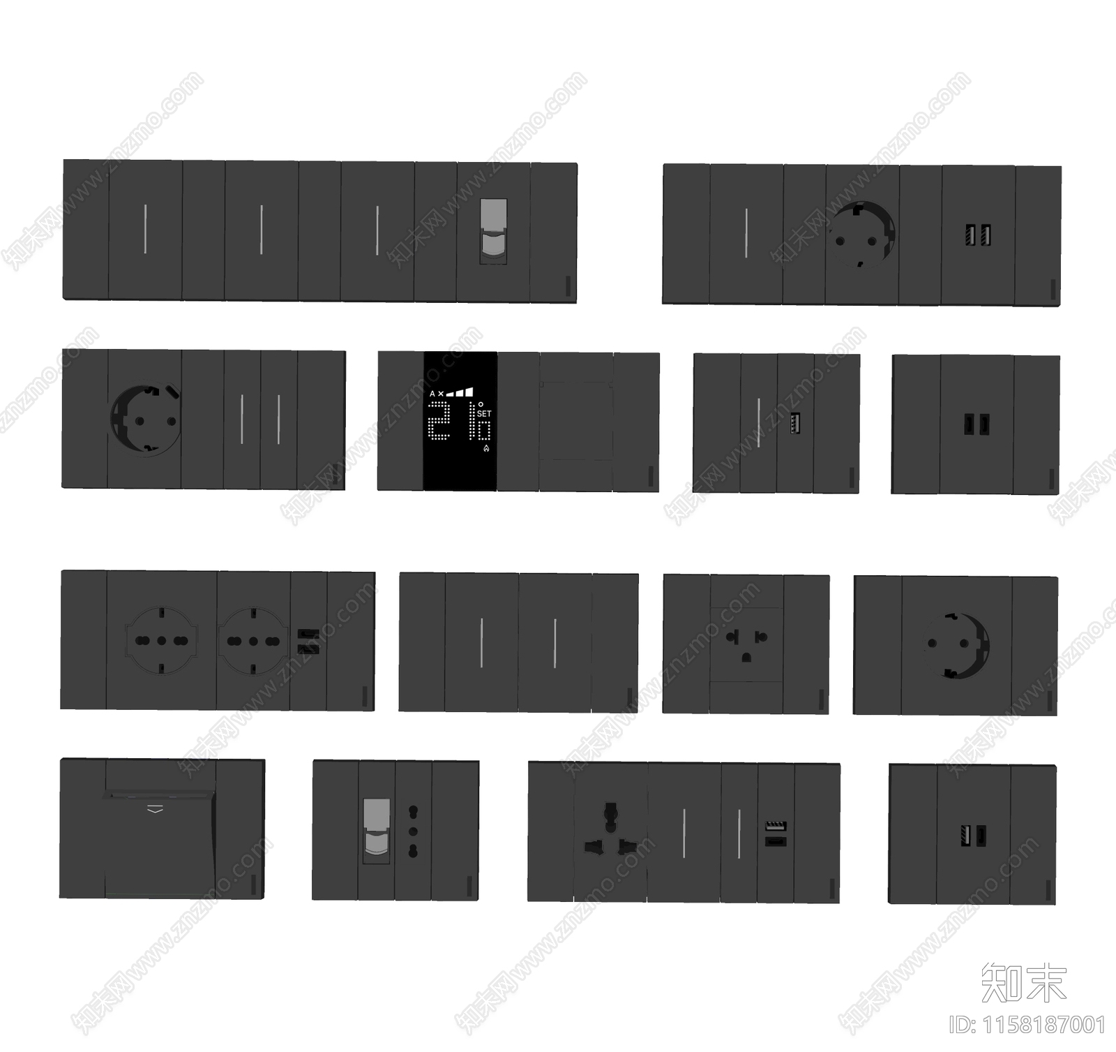 现代智能开关插座集合SU模型下载【ID:1158187001】