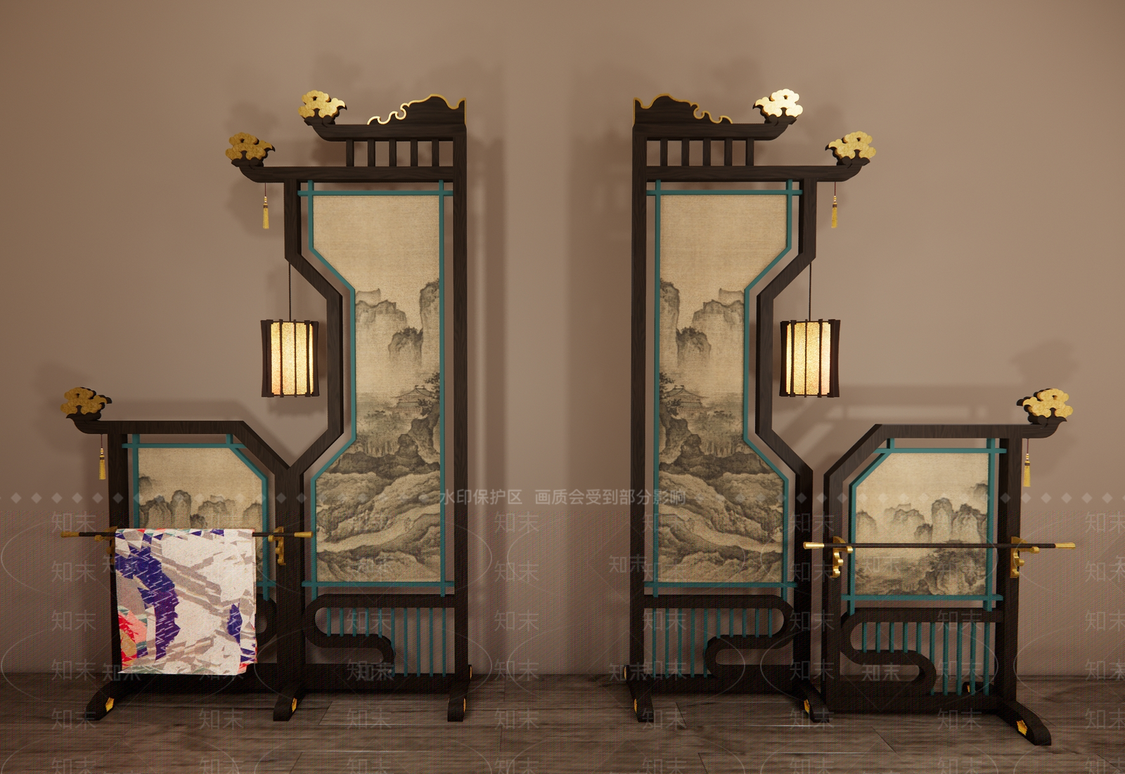 中式古风屏风隔断SU模型下载【ID:1158191423】