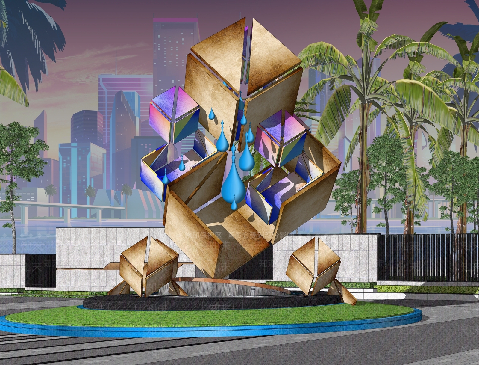 现代方形几何抽象空间雕塑SU模型下载【ID:1158195469】