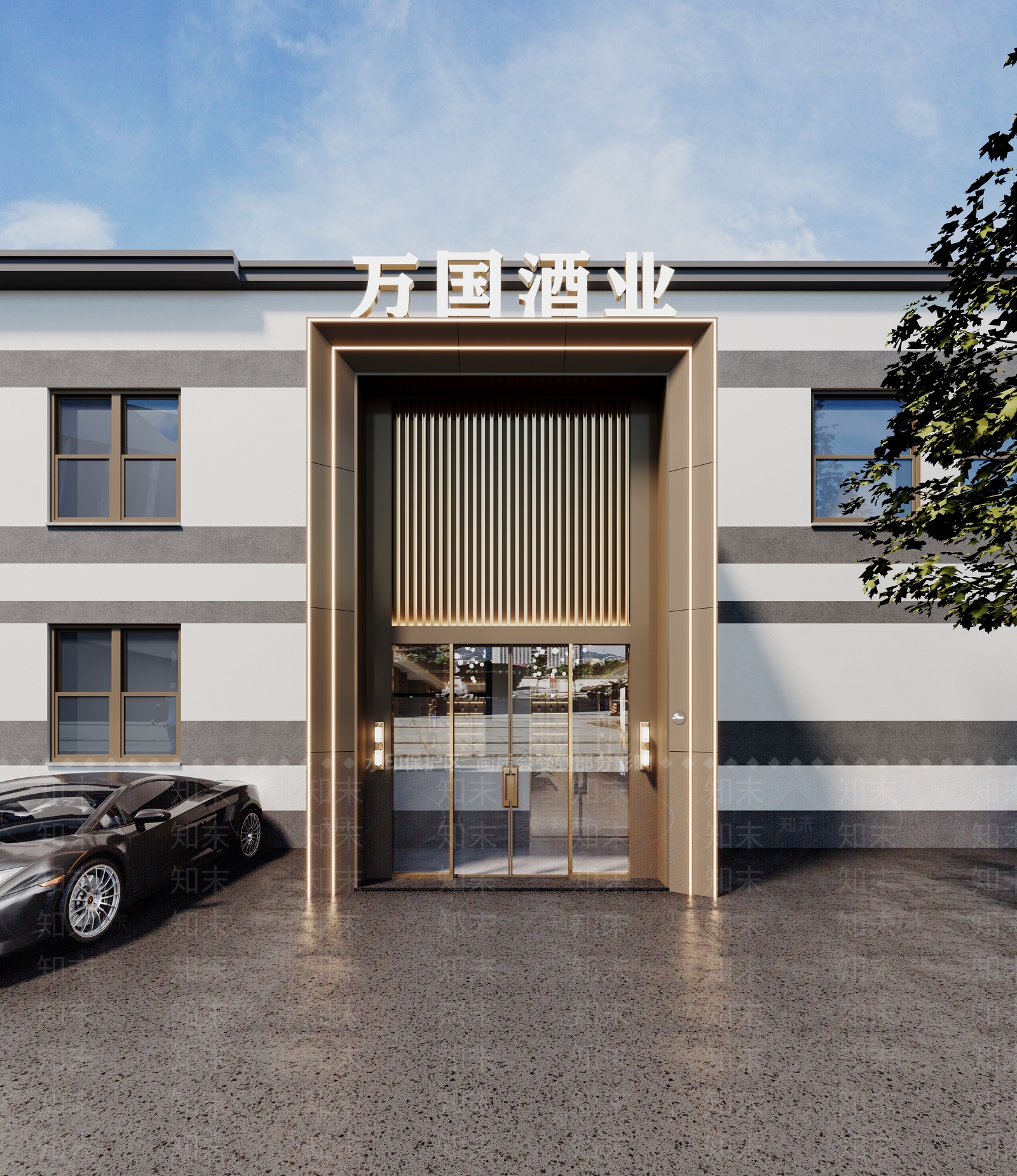 现代白酒展厅门头3D模型下载【ID:1158202865】