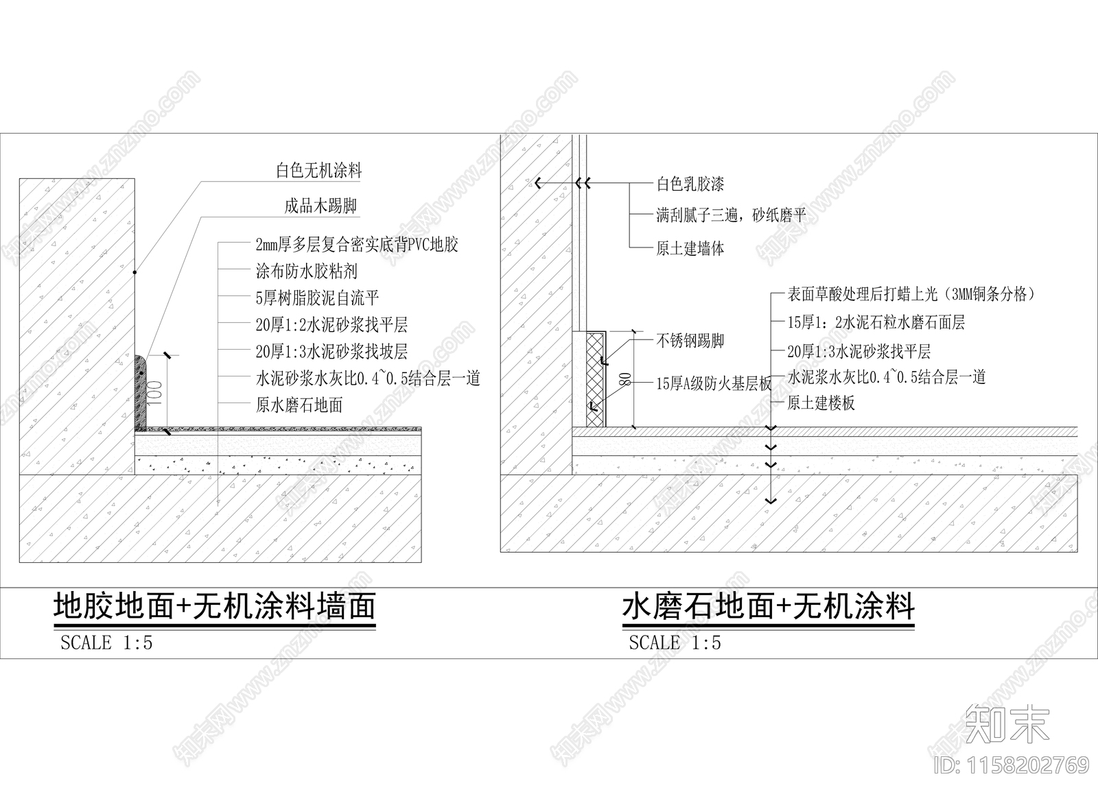 地胶及水磨石地面做法cad施工图下载【ID:1158202769】