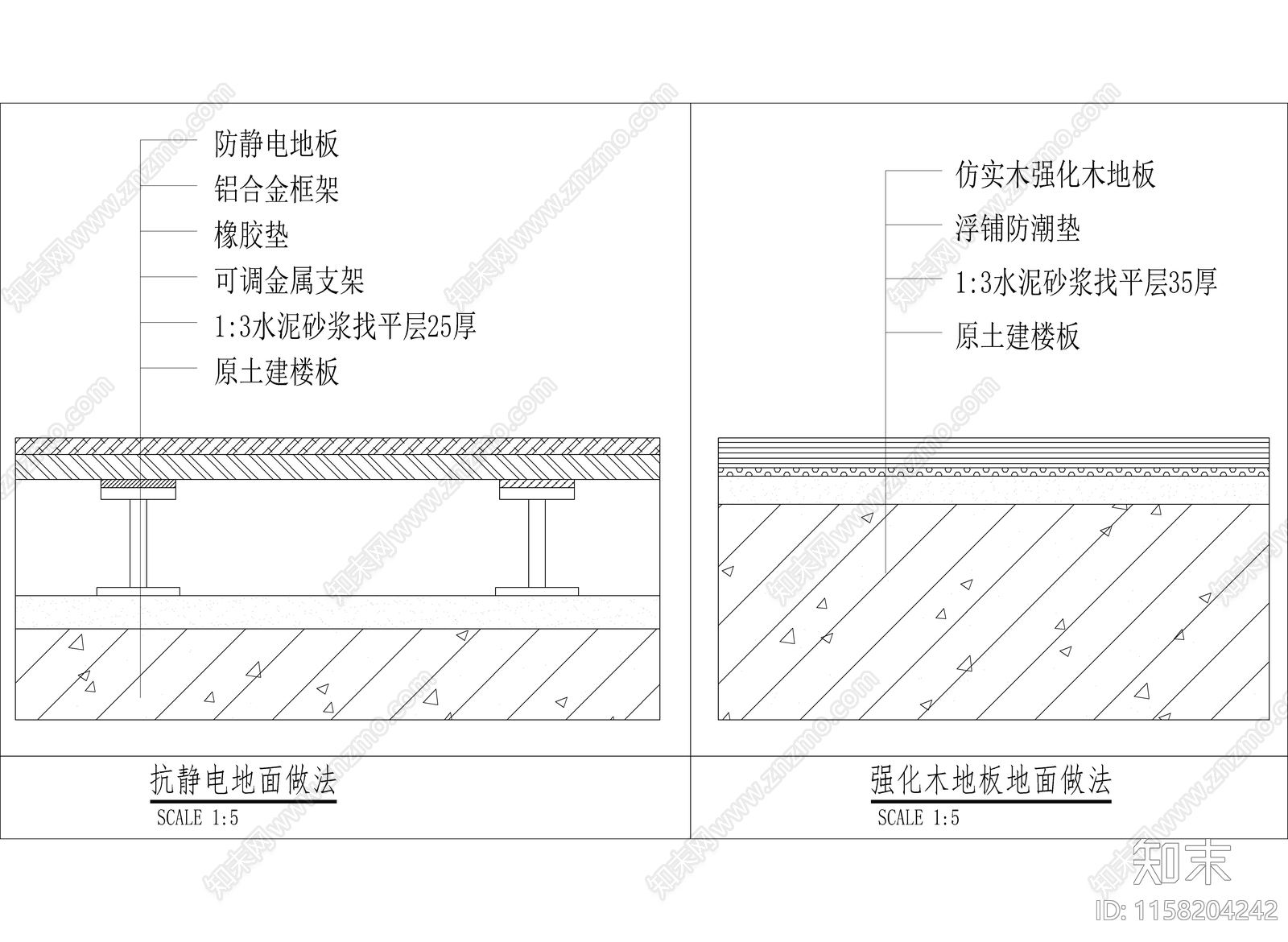 强化地板及静电地板做法cad施工图下载【ID:1158204242】