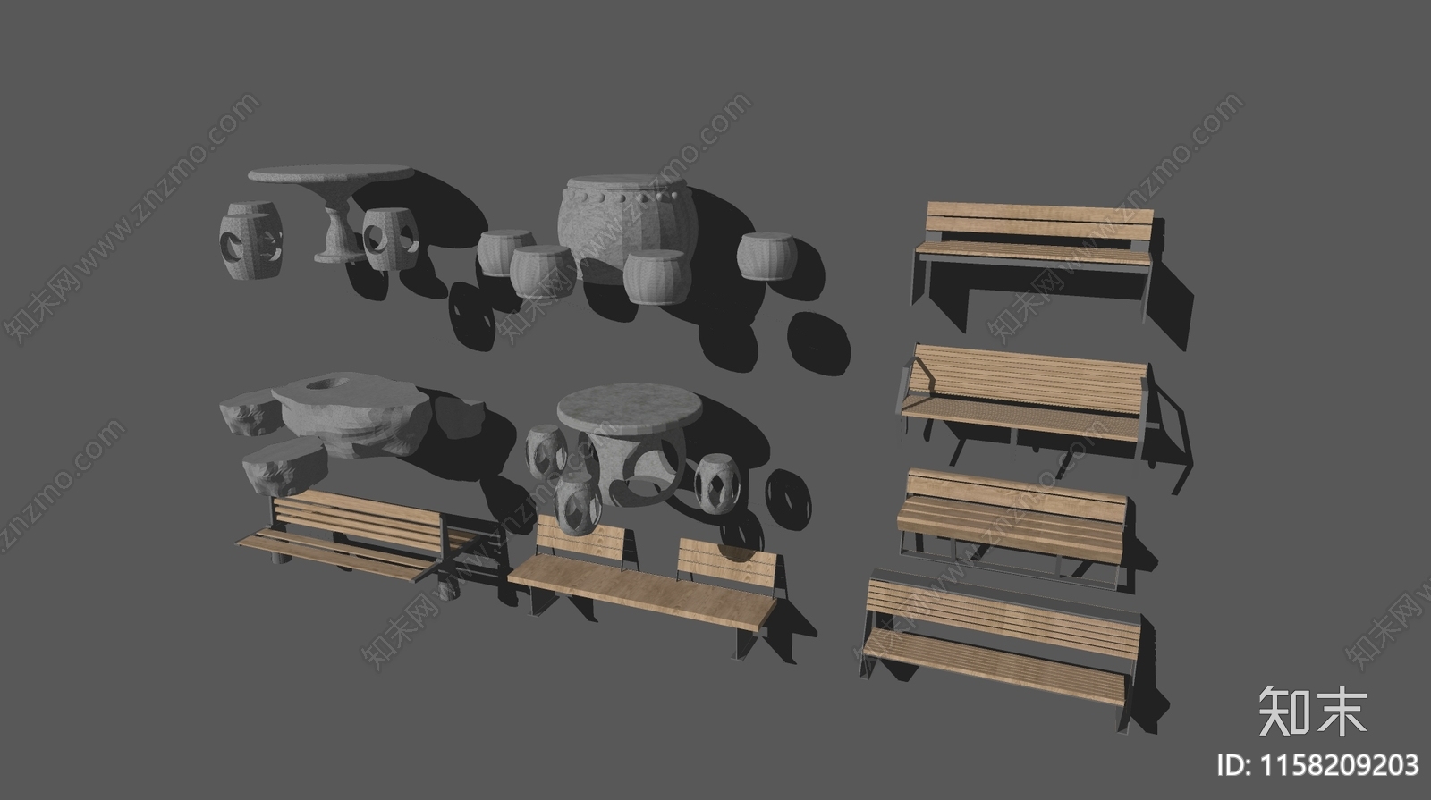 现代户外石桌椅组合SU模型下载【ID:1158209203】