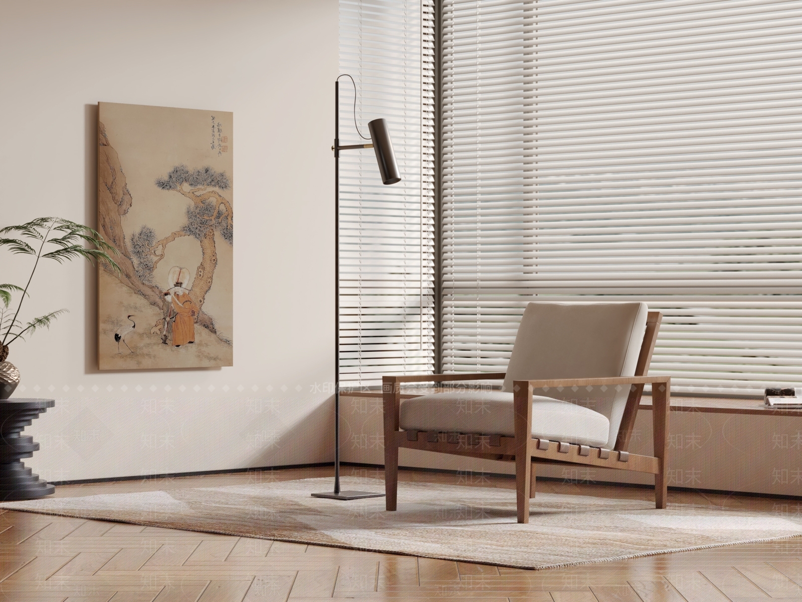 侘寂风单人沙发椅中古风单椅实木单椅3D模型下载【ID:1158210533】