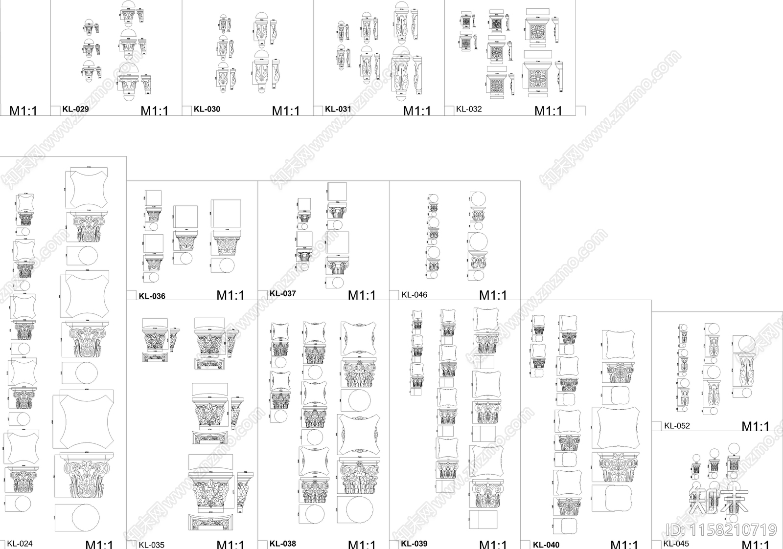 2024欧式柱子柱头cad施工图下载【ID:1158210719】
