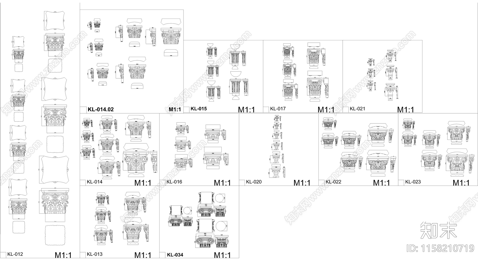 2024欧式柱子柱头cad施工图下载【ID:1158210719】
