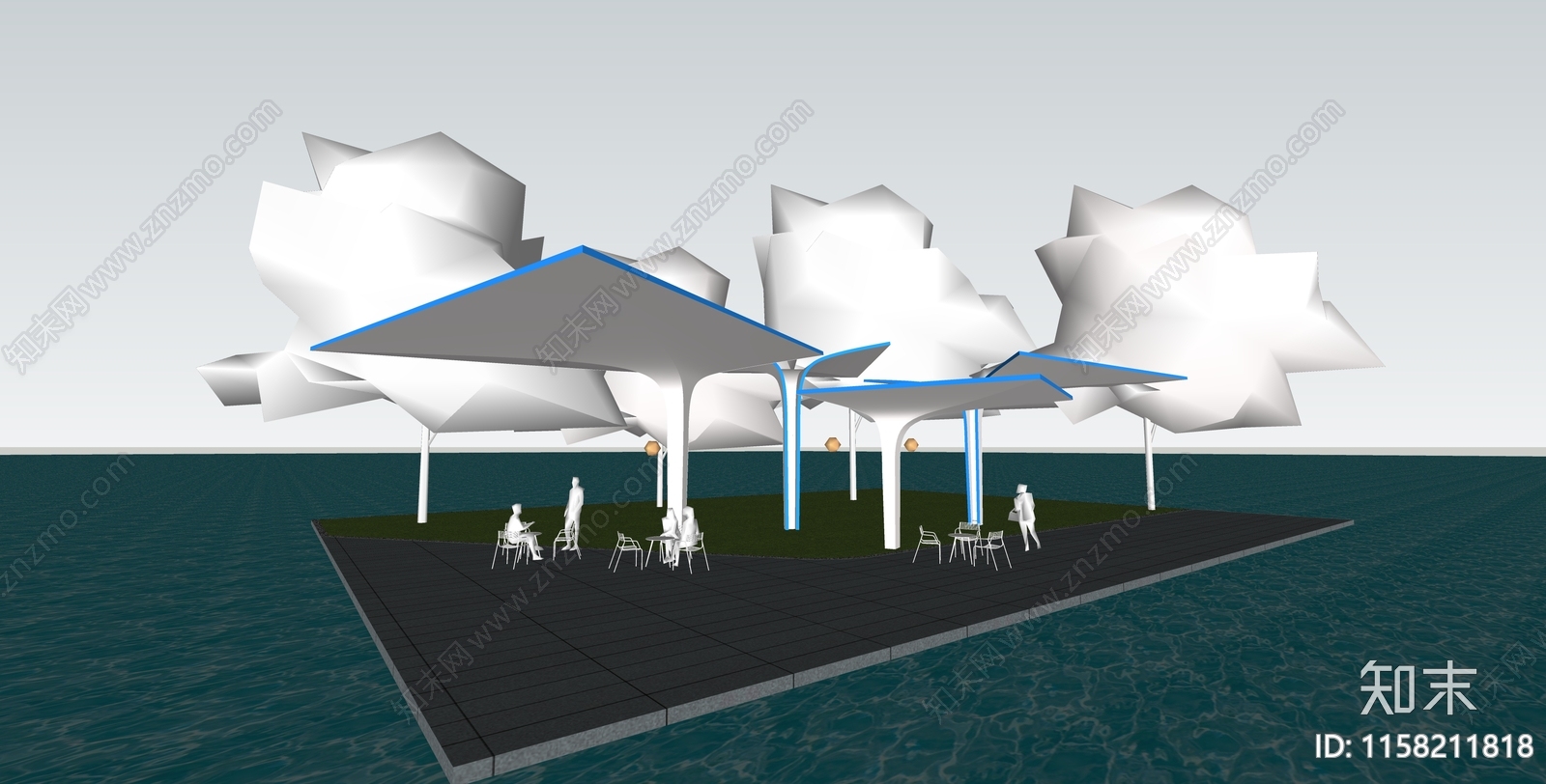 现代异形景观特色廊架亭子组合SU模型下载【ID:1158211818】