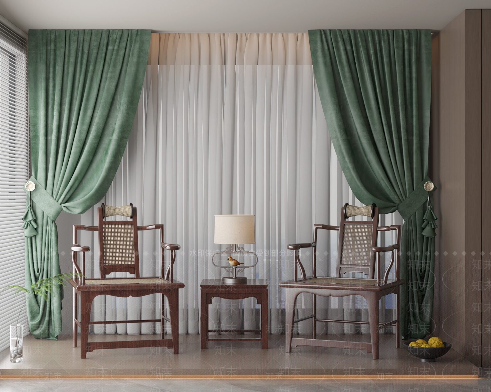 新中式客厅窗帘3D模型下载【ID:1158212244】