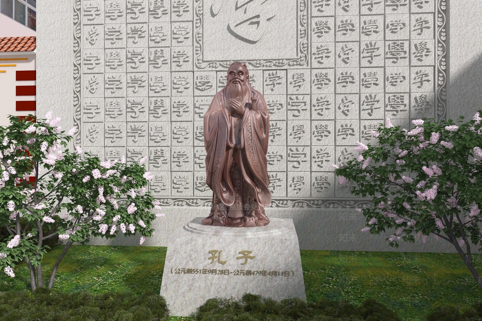 中式小学校门口形象墙围墙3D模型下载【ID:1158214605】