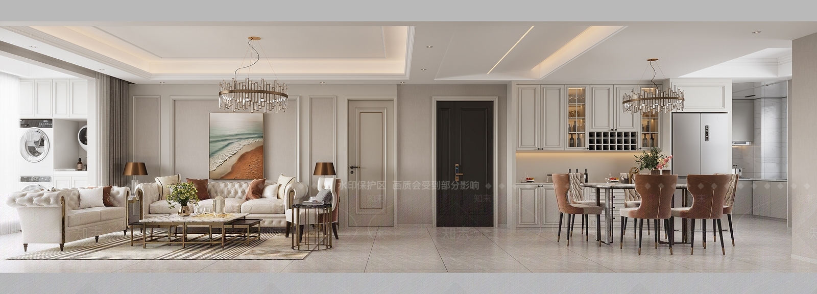 现代美式轻奢客餐厅3D模型下载【ID:1158215715】