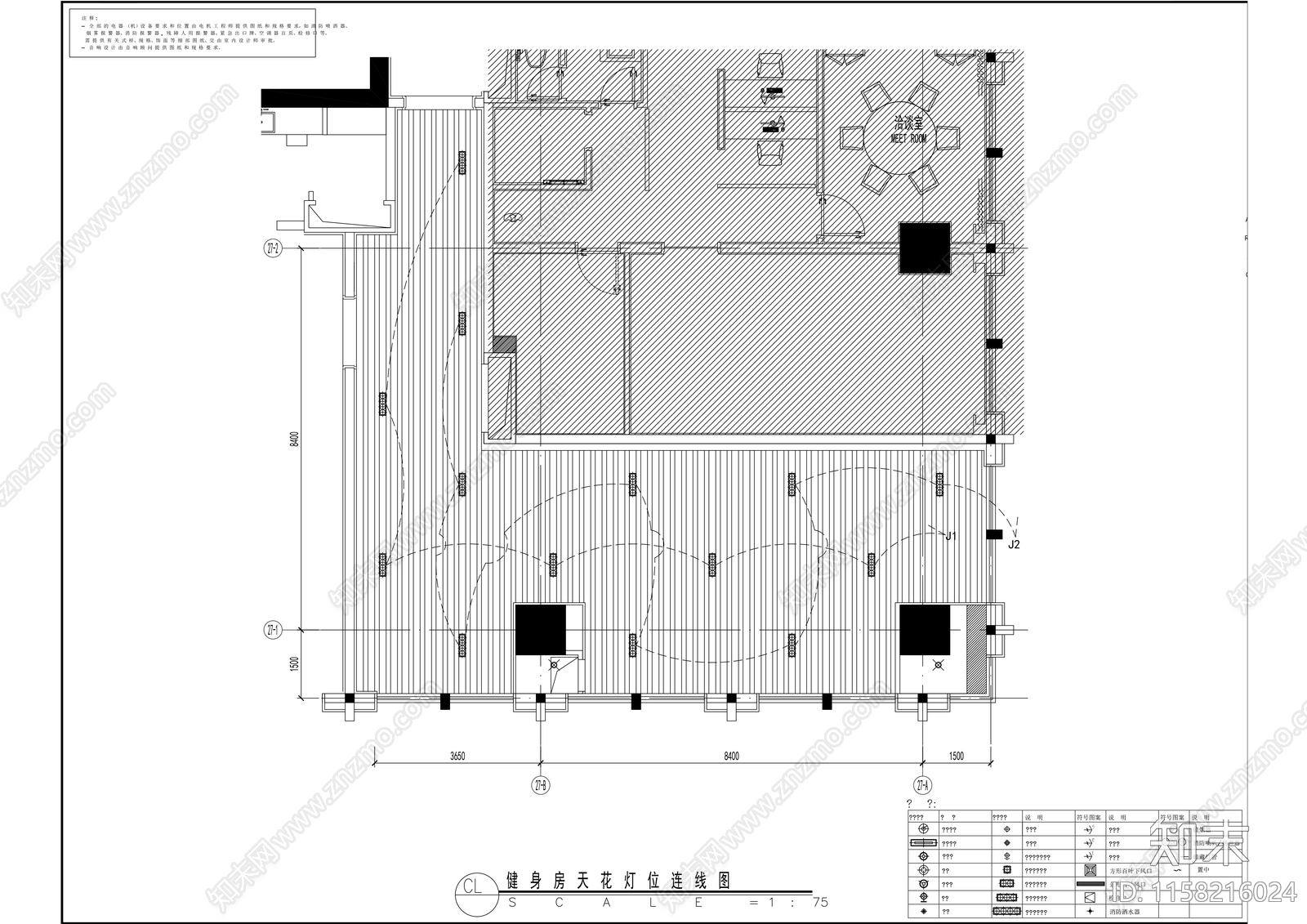 现代风格办公楼健身房室内精装修cad施工图下载【ID:1158216024】