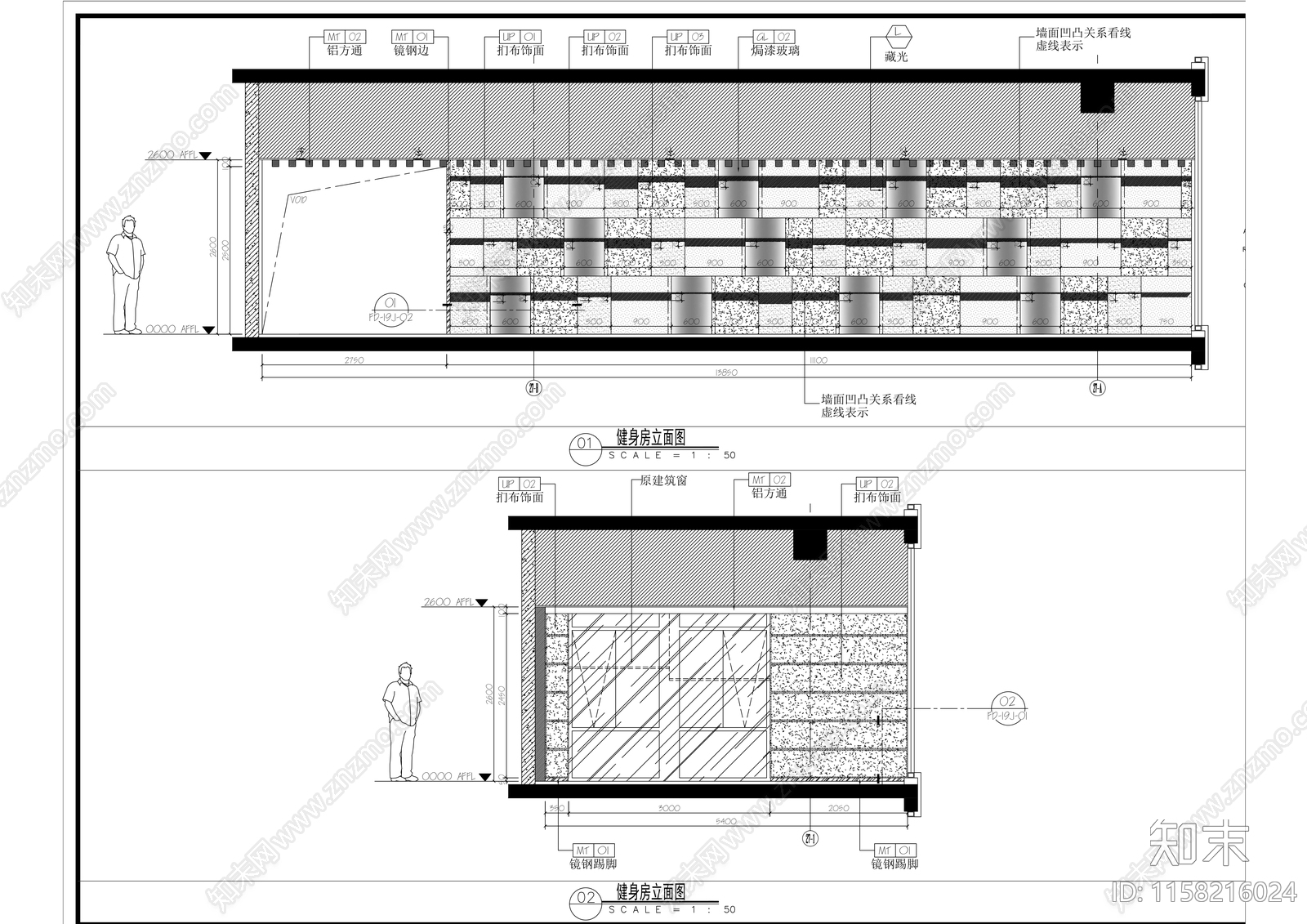 现代风格办公楼健身房室内精装修cad施工图下载【ID:1158216024】