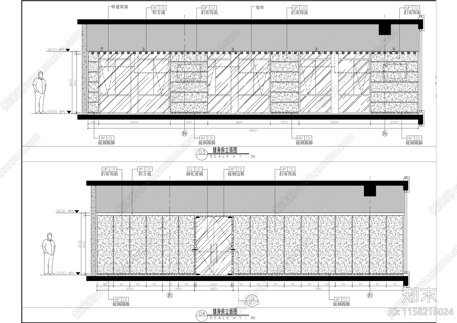 现代风格办公楼健身房室内精装修cad施工图下载【ID:1158216024】