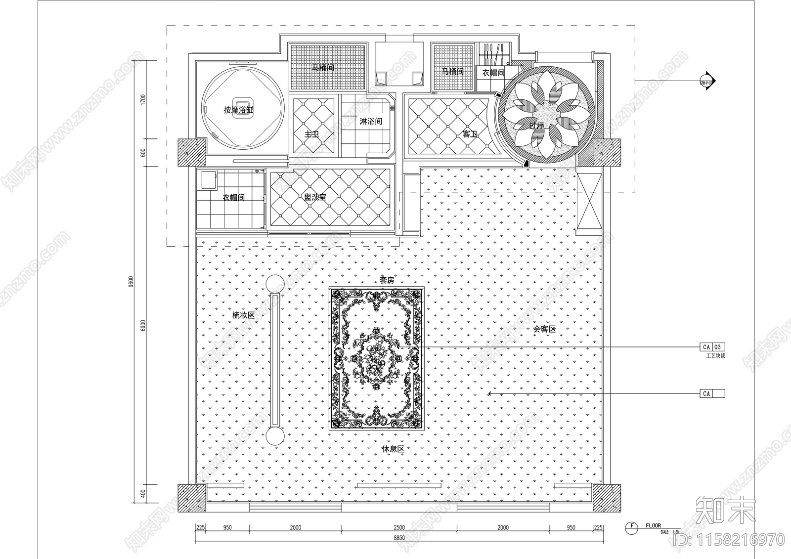 现代酒店豪华套间室内精装修cad施工图下载【ID:1158216970】