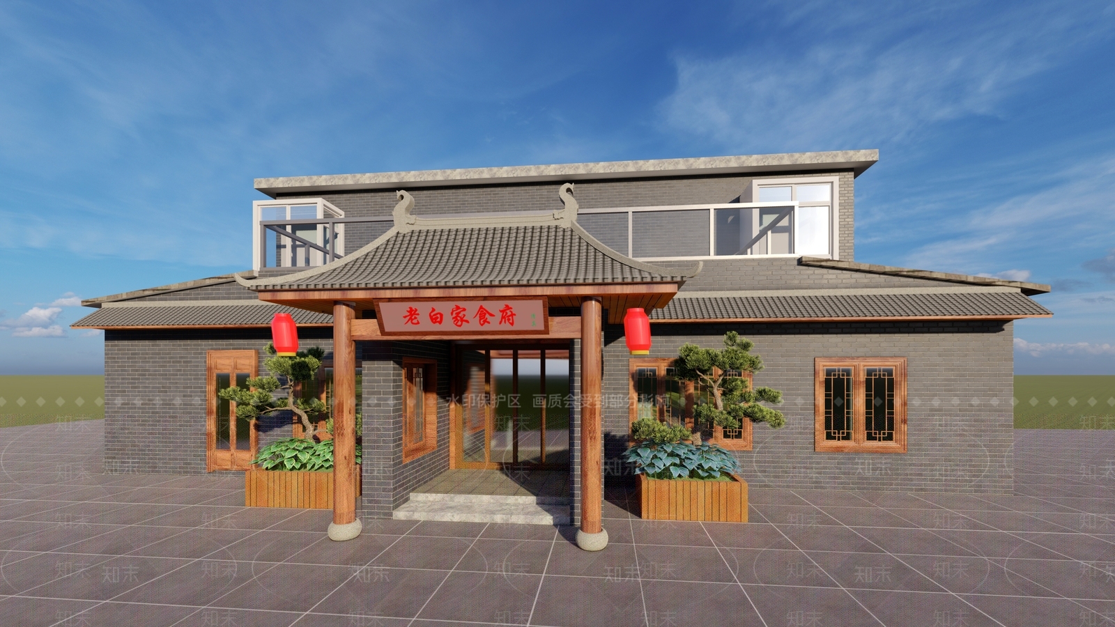 新中式门面门头SU模型下载【ID:1158220040】