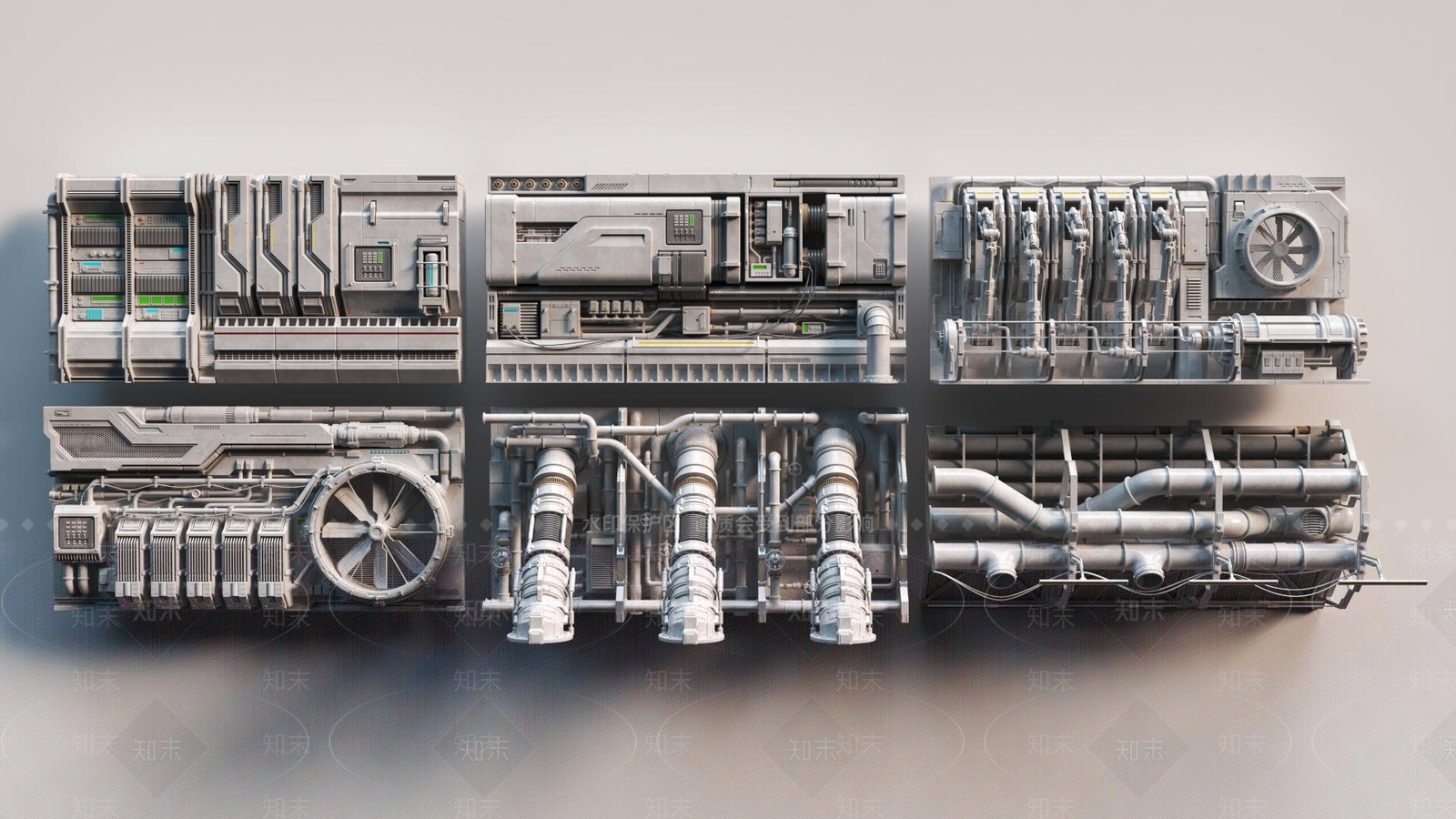 现代科幻管道墙壁3D模型下载【ID:1158221498】