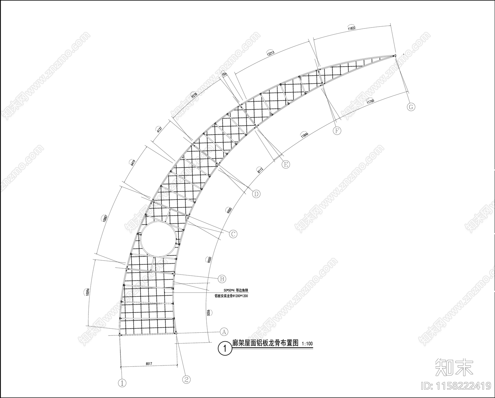 特色弧形廊架cad施工图下载【ID:1158222419】