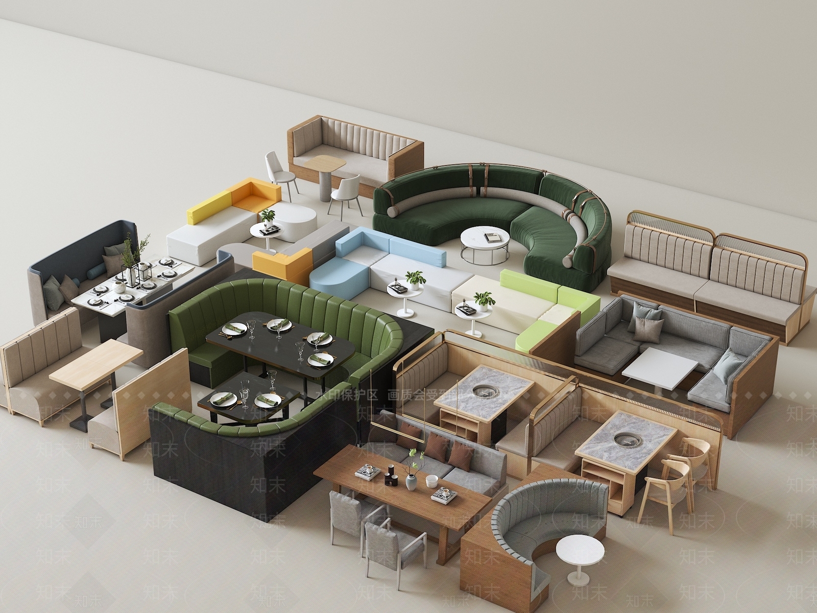 现代卡座沙发组合3D模型下载【ID:1158224103】