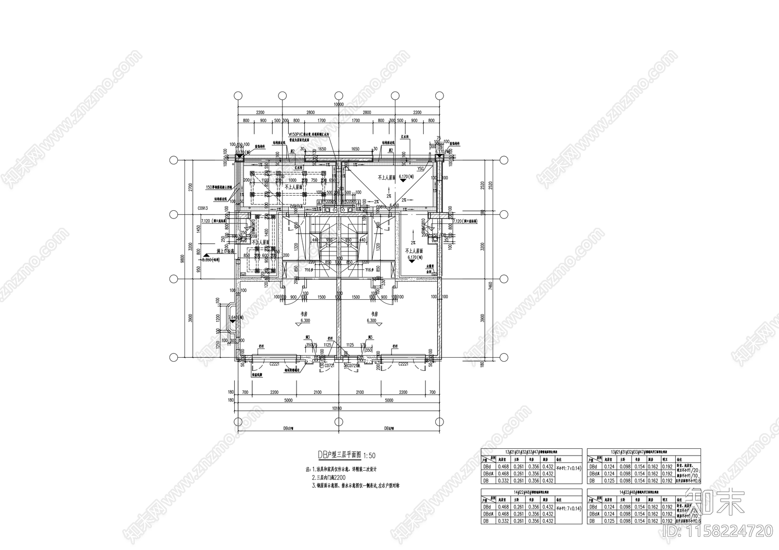 三层英式联排别墅建cad施工图下载【ID:1158224720】