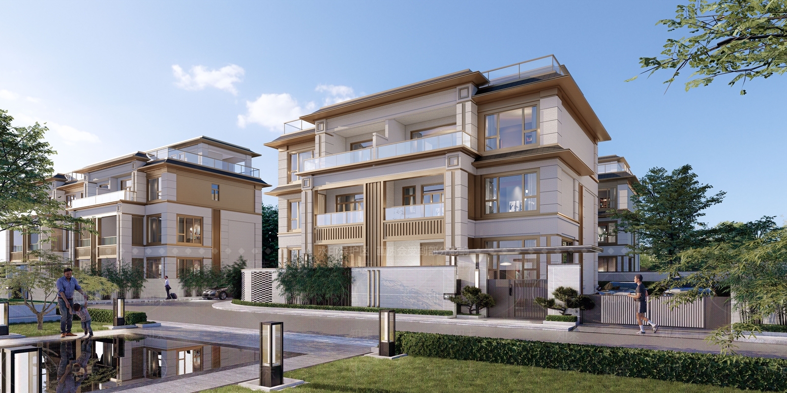 现代双拼联排别墅SU模型下载【ID:1158228182】