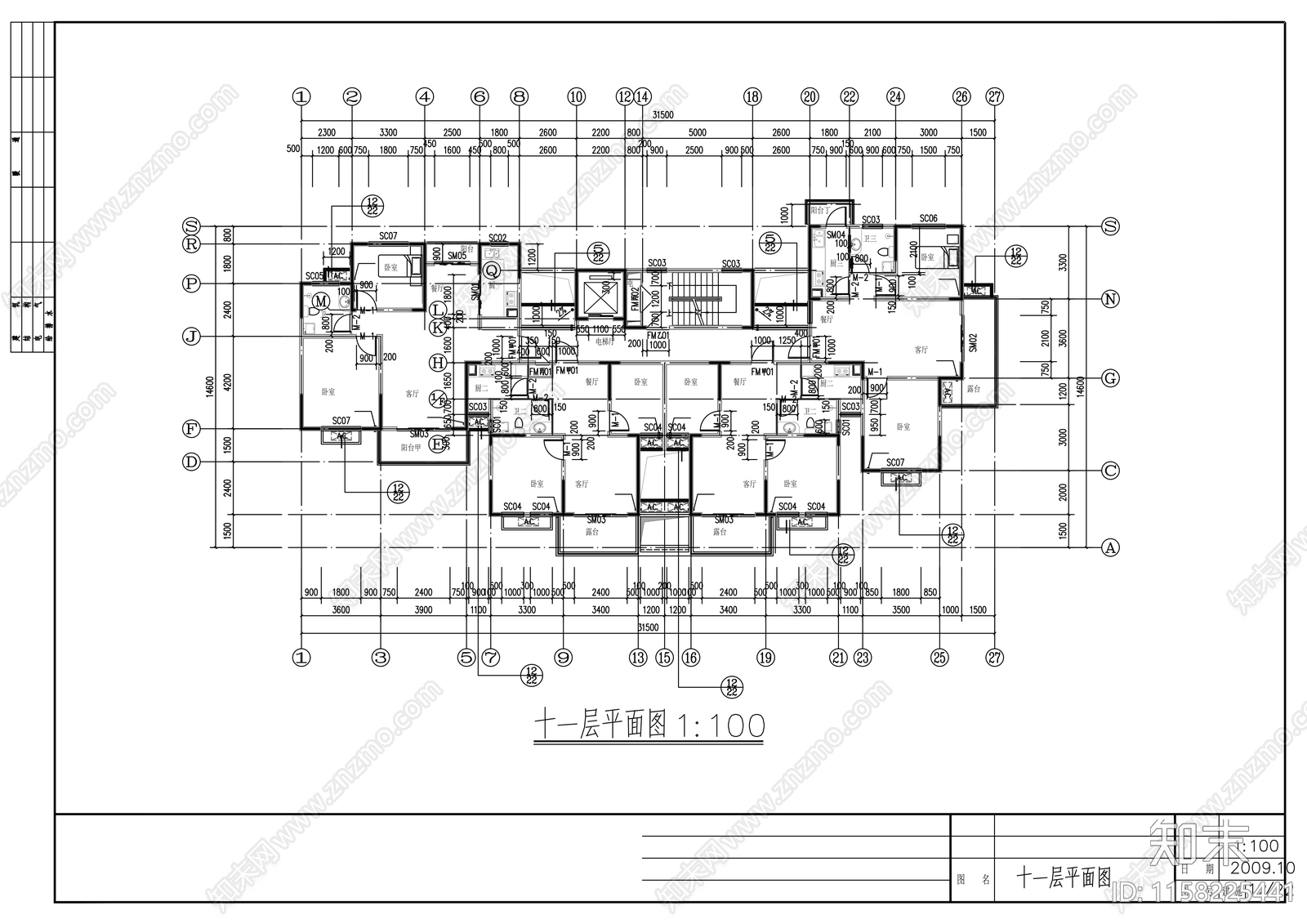 十一层住宅楼设计建cad施工图下载【ID:1158225441】