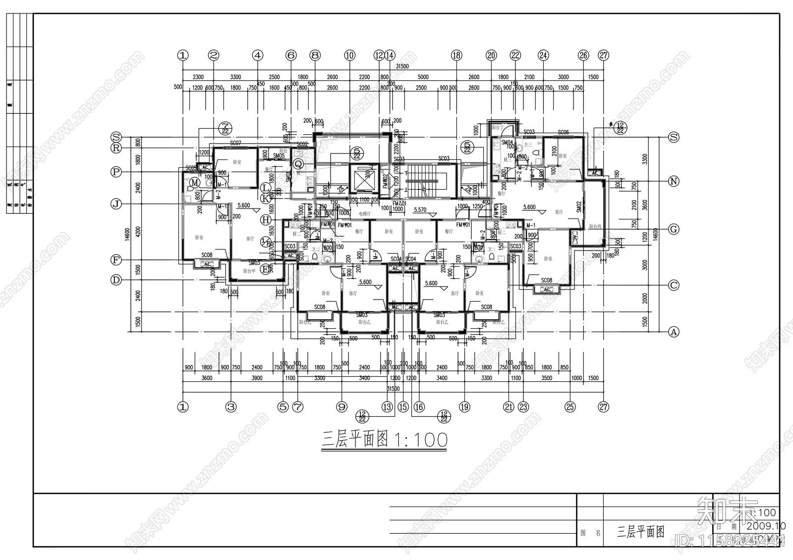 十一层住宅楼设计建cad施工图下载【ID:1158225441】