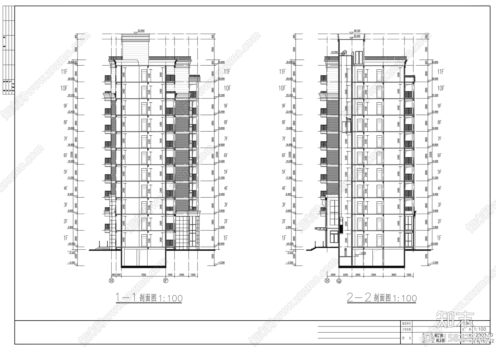 十一层住宅楼设计建cad施工图下载【ID:1158225441】