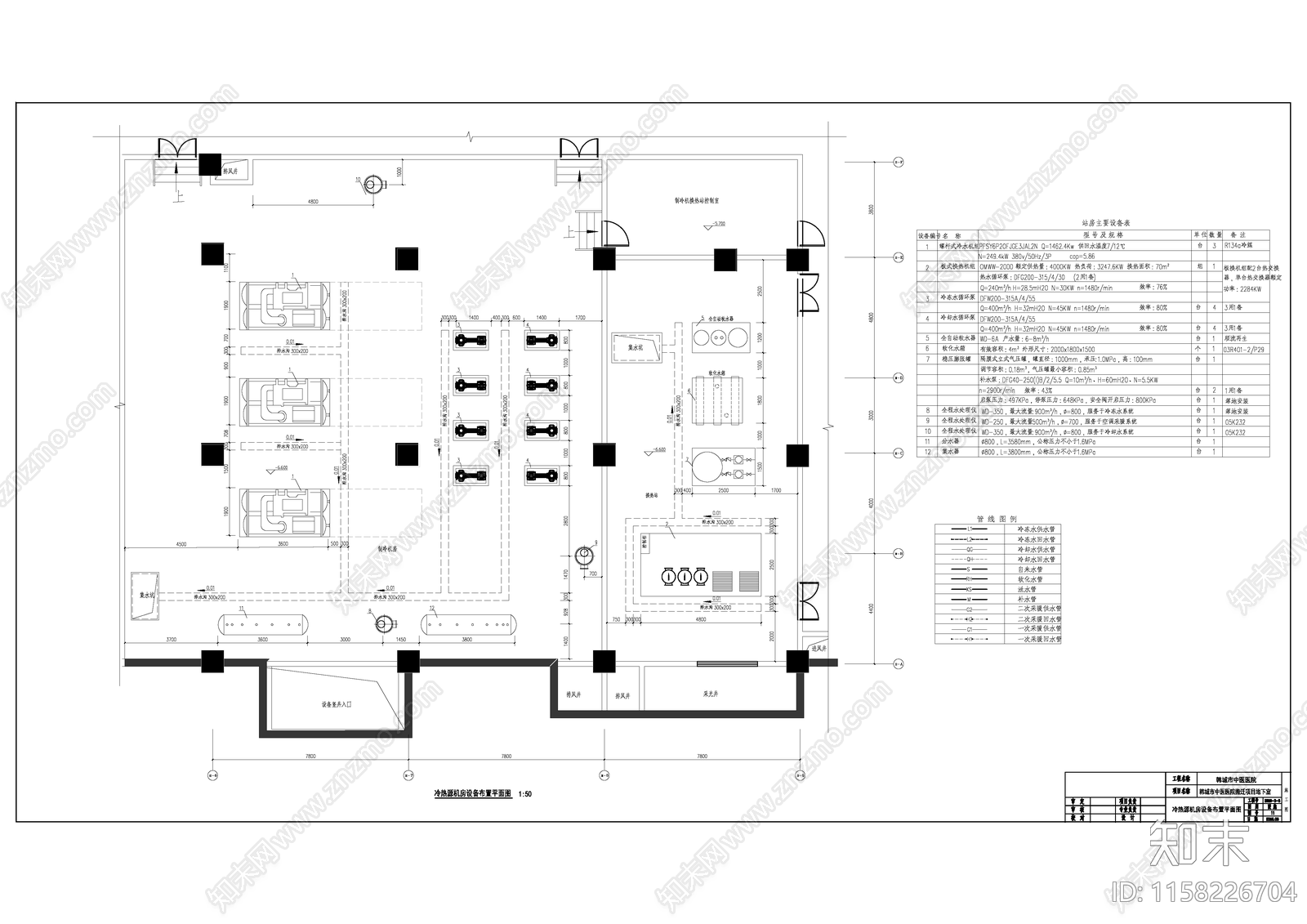 制冷机房cad施工图下载【ID:1158226704】