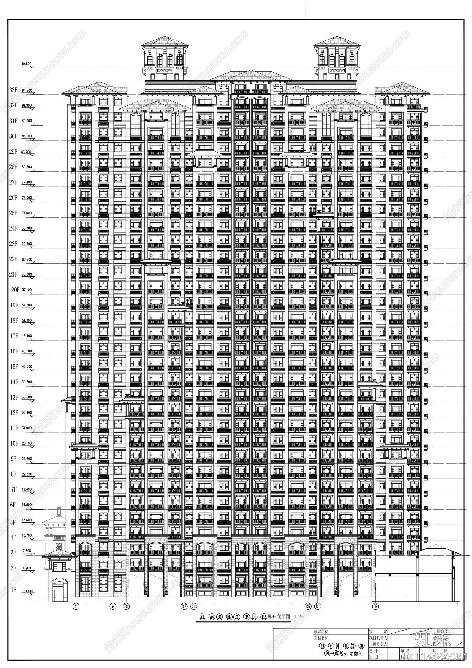 住宅楼建筑cad施工图下载【ID:1158227041】